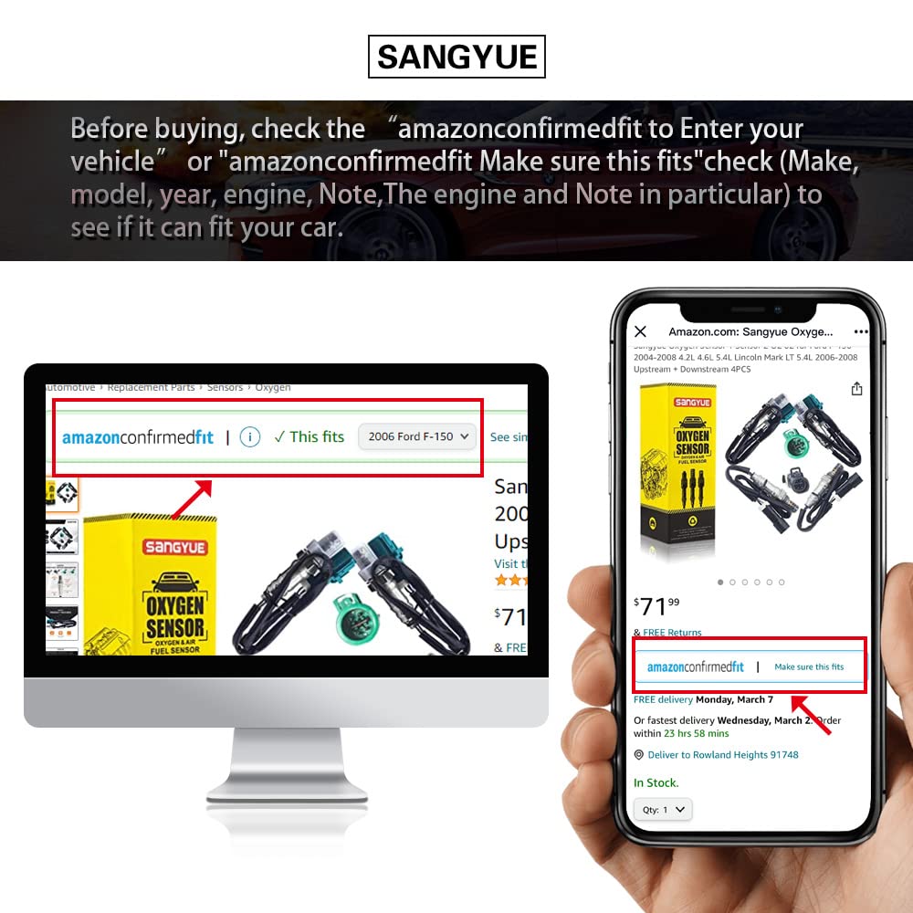 Sangyue Oxygen O2 02 Sensor 1 & 2 for 2010 2011 2012 2013 2014 Chevrolet Chevy Equinox 2.4L GMC Terrain 2.4L Upstream + Downstream 2PCS