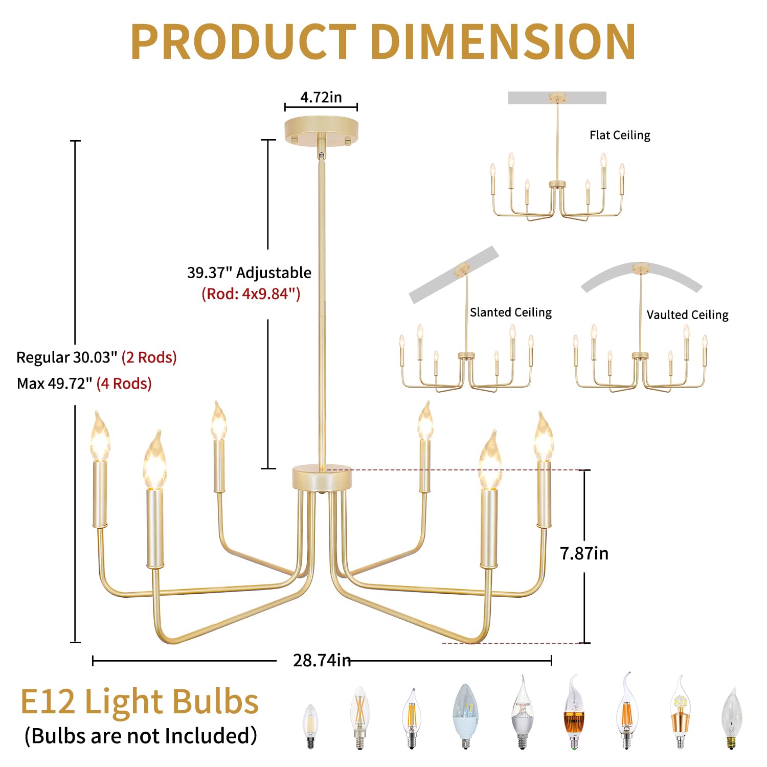 PUZHI HOME Gold Chandeliers for Dining Room Modern Farmhouse Chandelier 6 Lights 28.74" Rustic Industrial Metal Candle Ceiling Pendant Lighting for Living Room Bedroom Kitchen Island Foyer