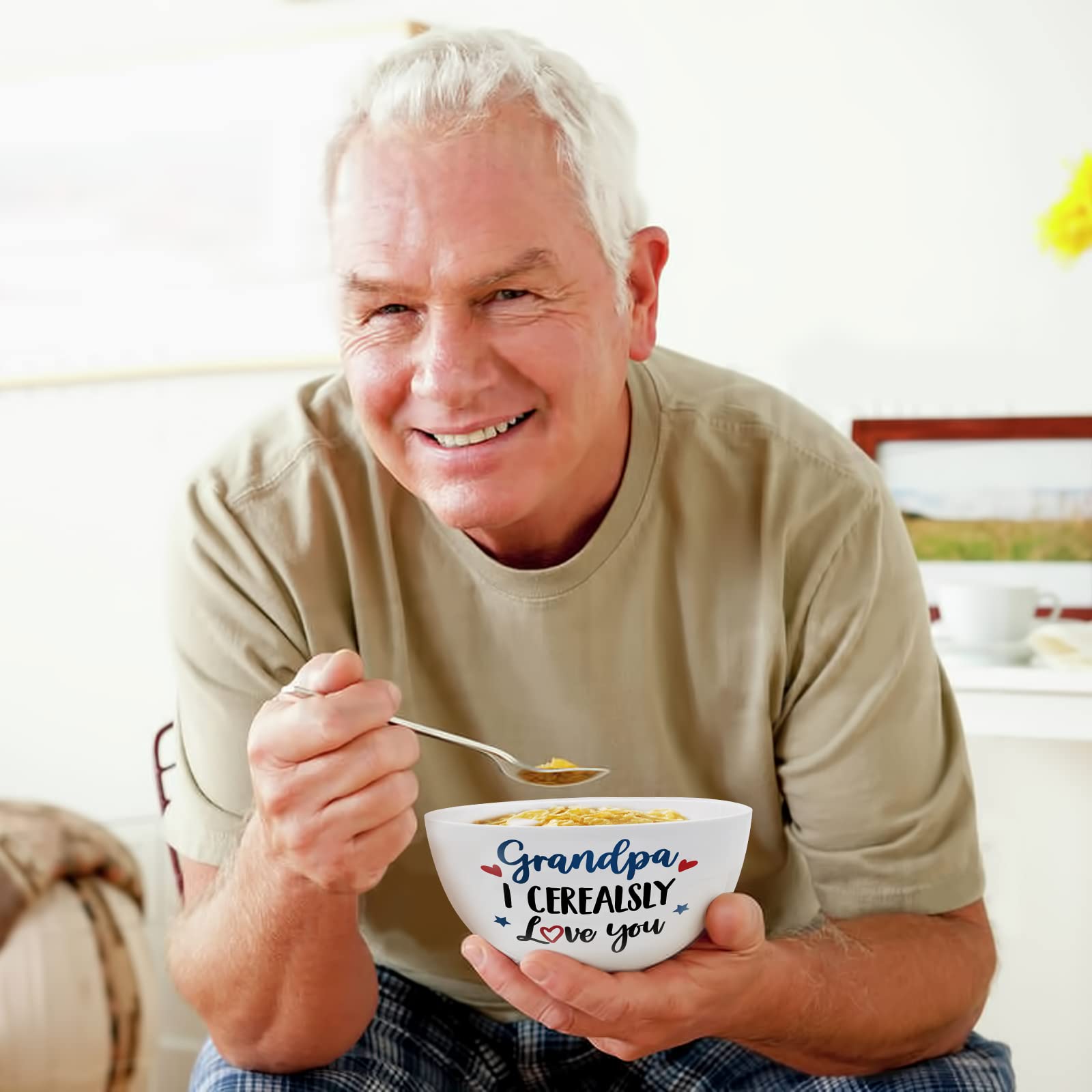 Grandpa Gift Cereal Bowl and Cereal Killer Spoon Set with Best Dad Ever Card Birthday Grandfather's Retirement Christmas Engraved Basket from Granddaughter Grandson Set of 3 Thanksgiving Present