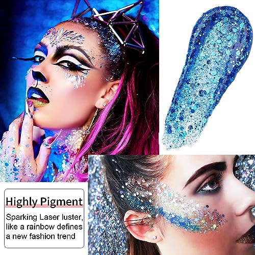 Go Ho Brown Face Body Glitter,Singer Concerts Brown/Maroon Face Glitter Makeup,Holographic Chunky Sequins Glitter Gel for Eye Lip Hair,Festival Rave Accessories,52g