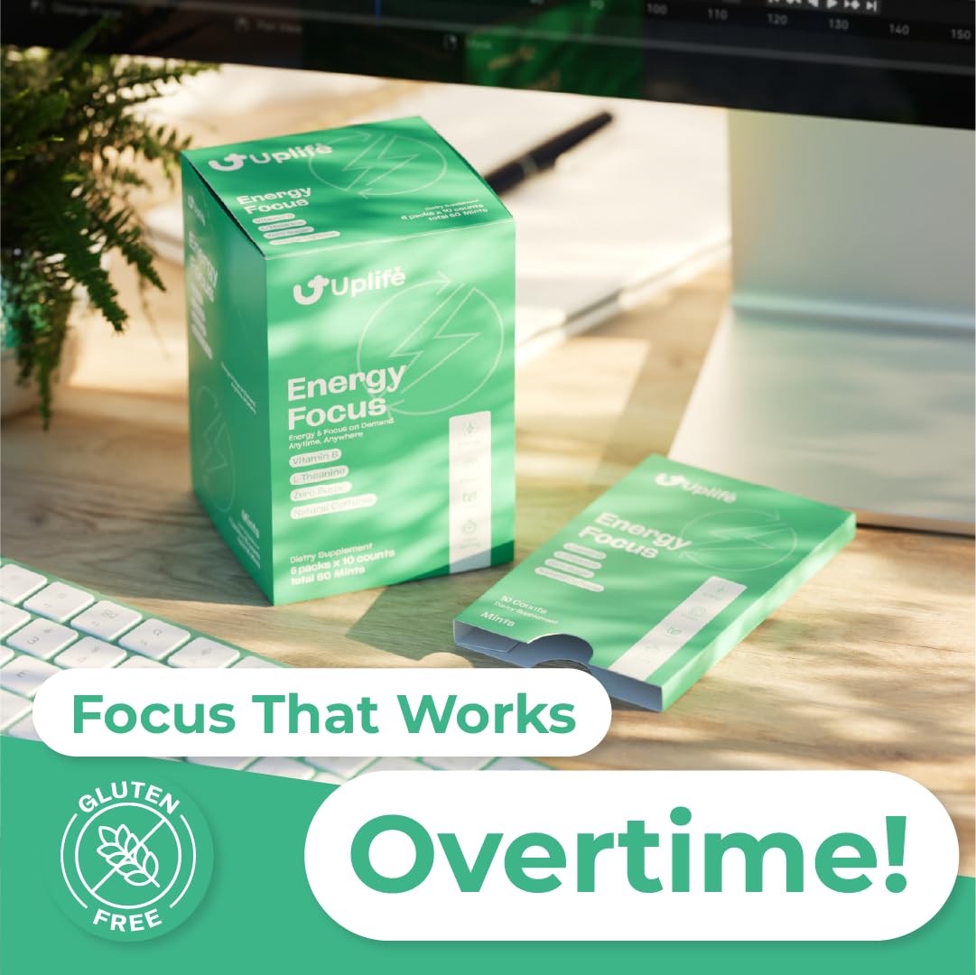 UPLIFE Energy Gum & Mints 60 Pieces (30 each) – 40mg Natural Caffeine + 80mg L-Theanine + Niacin Vitamin B3 & B12 – Sugar-Free, Vegan – Caffeine Gum & Mint for Smooth Energy Boost, Focus – Mint Flavor