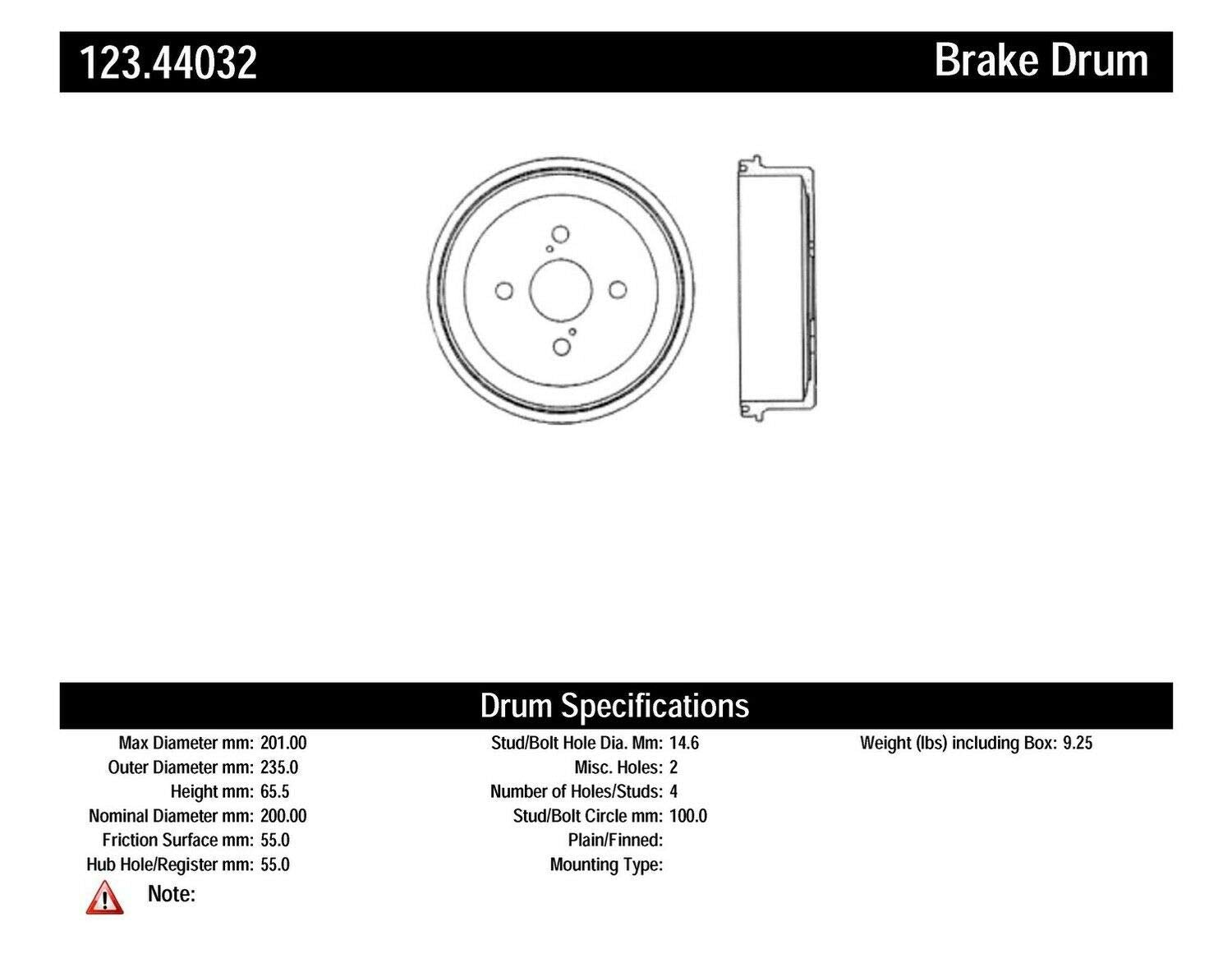 Centric 123.44032 C-Tek Automotive Rear Brake Drum for Selected Chverolet, Toyota Model Year