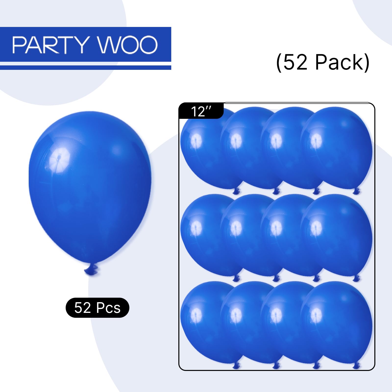 PartyWoo Royal Blue Balloons 52 pcs 12 Inch Matte Dark Blue Latex Balloons for Graduation Independence Day Memorial Day Baseball Baby Shower Gender Reveal Birthday Party Decorations Blue-Y59