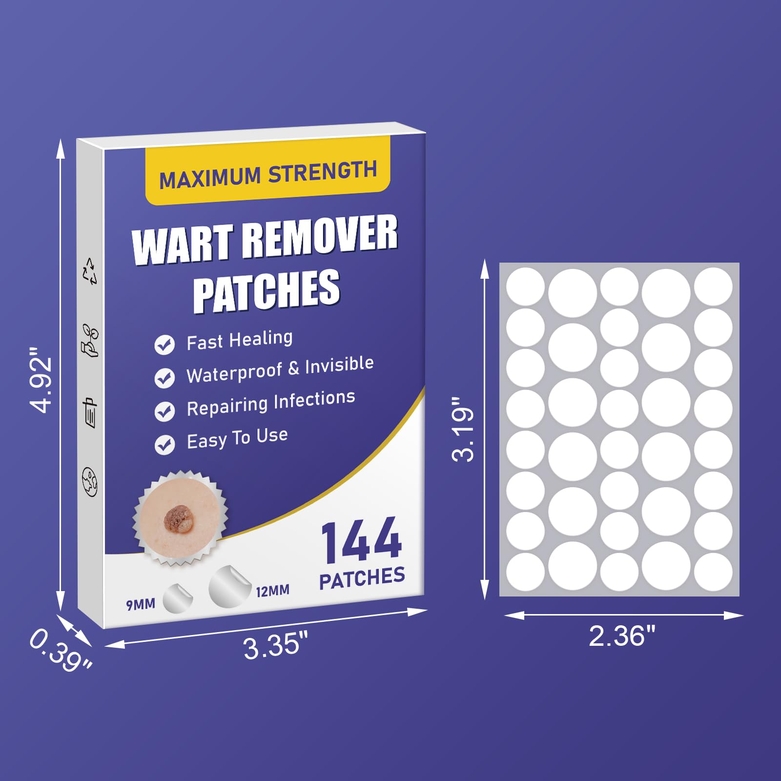 WABRINY Maximum Strength Wart Remover Patches, Fast & Easy Operate Hydrocolloid Waterproof Invisible Sticker, Skin Care Removal Patches for All Skin Types, 144pcs-2