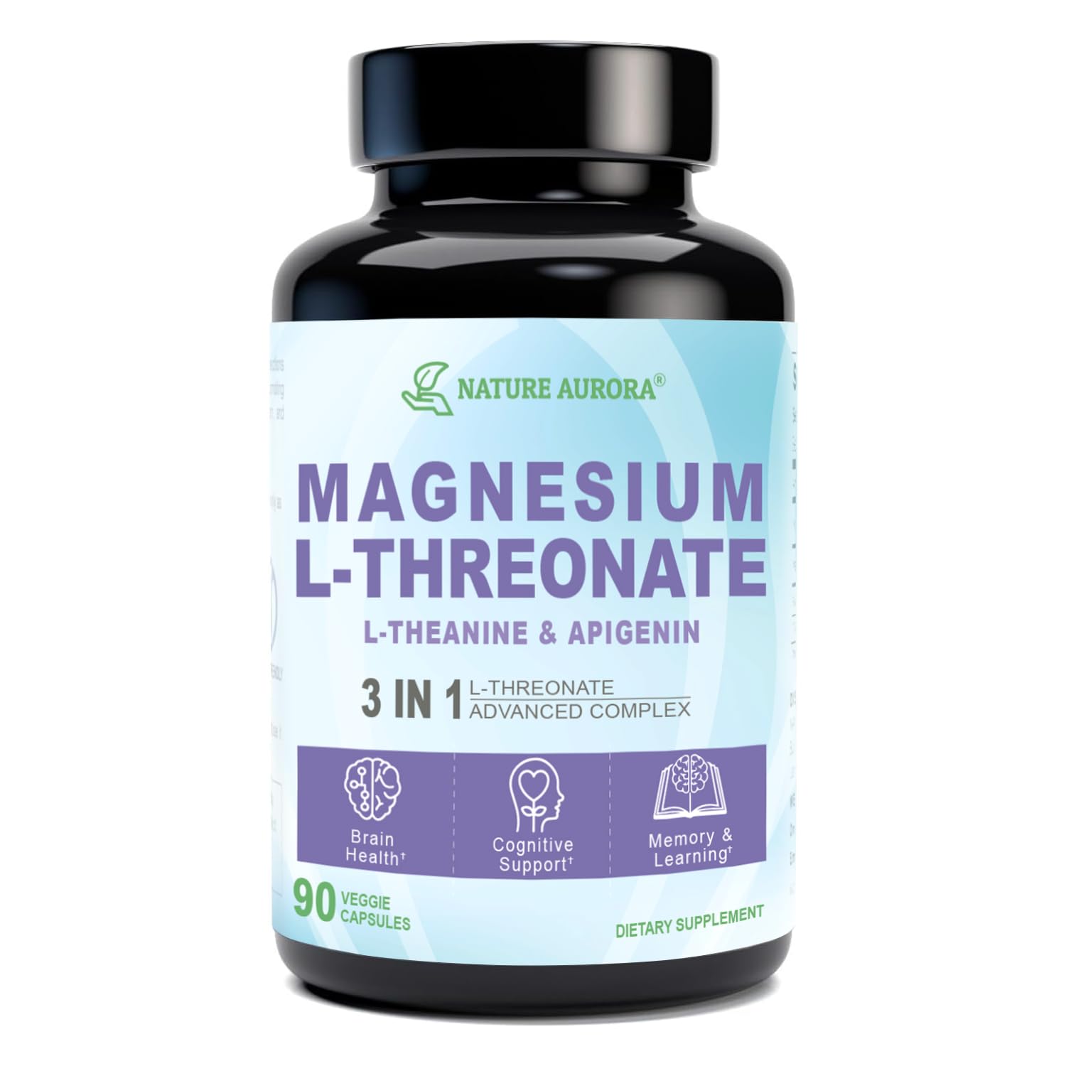 Magnesium L-Threonate Complex Supplement with Apigenin and L-theanine, High Absorption Magnesium Threonate for Sleep Aid, Brain Health and Cognitive Function, Gluten Free, Non-GMO, 90 Capsules