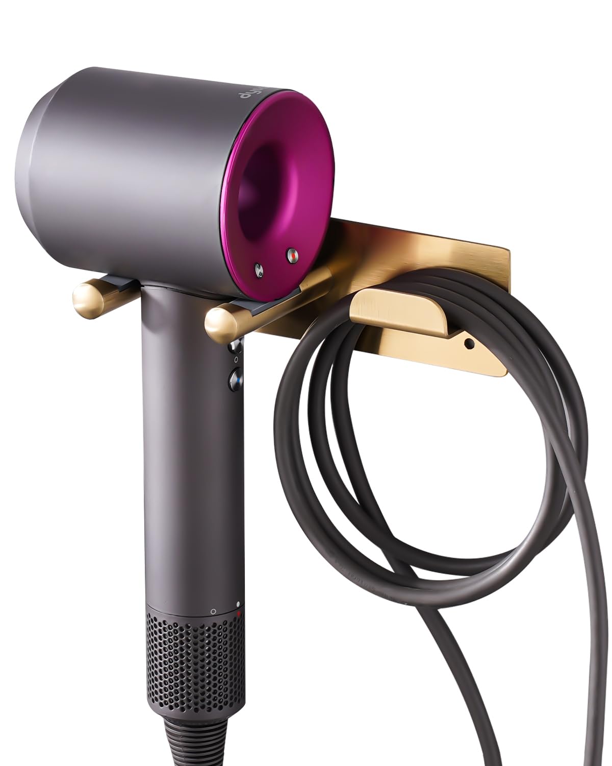Self Adhesive Organizer Hair Dryer Holder Wall Mounted Compatible with Dyson Blow Dryer Gold Banjekt
