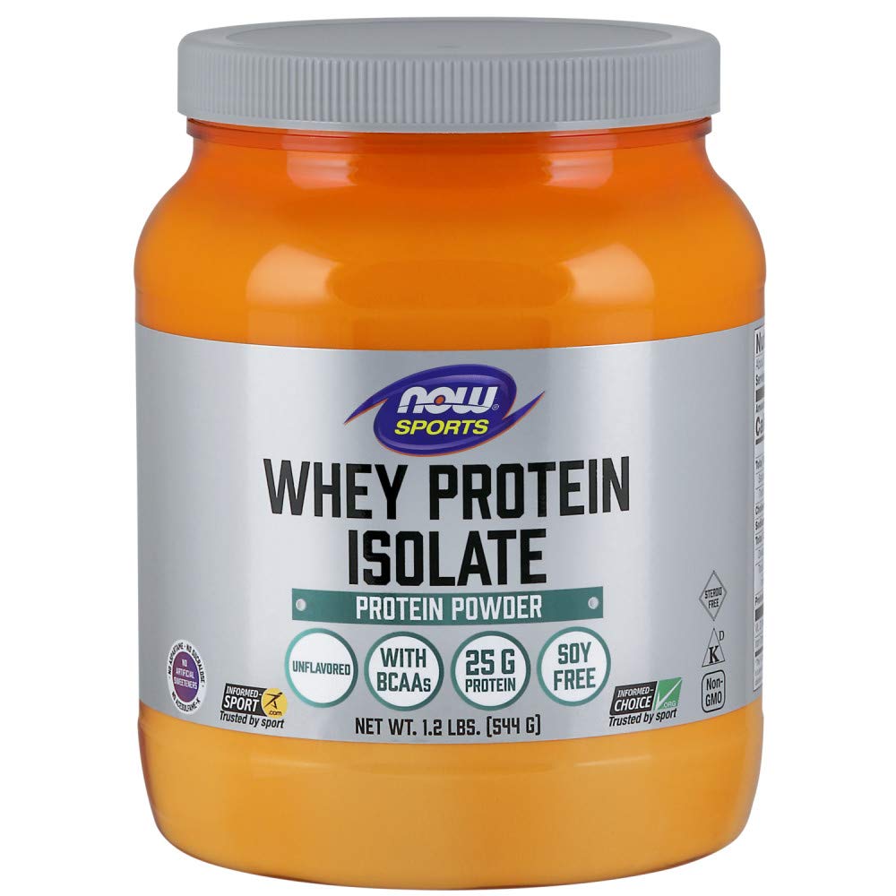 NOW Foods Sports Nutrition, Whey Protein Isolate, 25 g With BCAAs, Unflavored Powder, 1.2-Pound