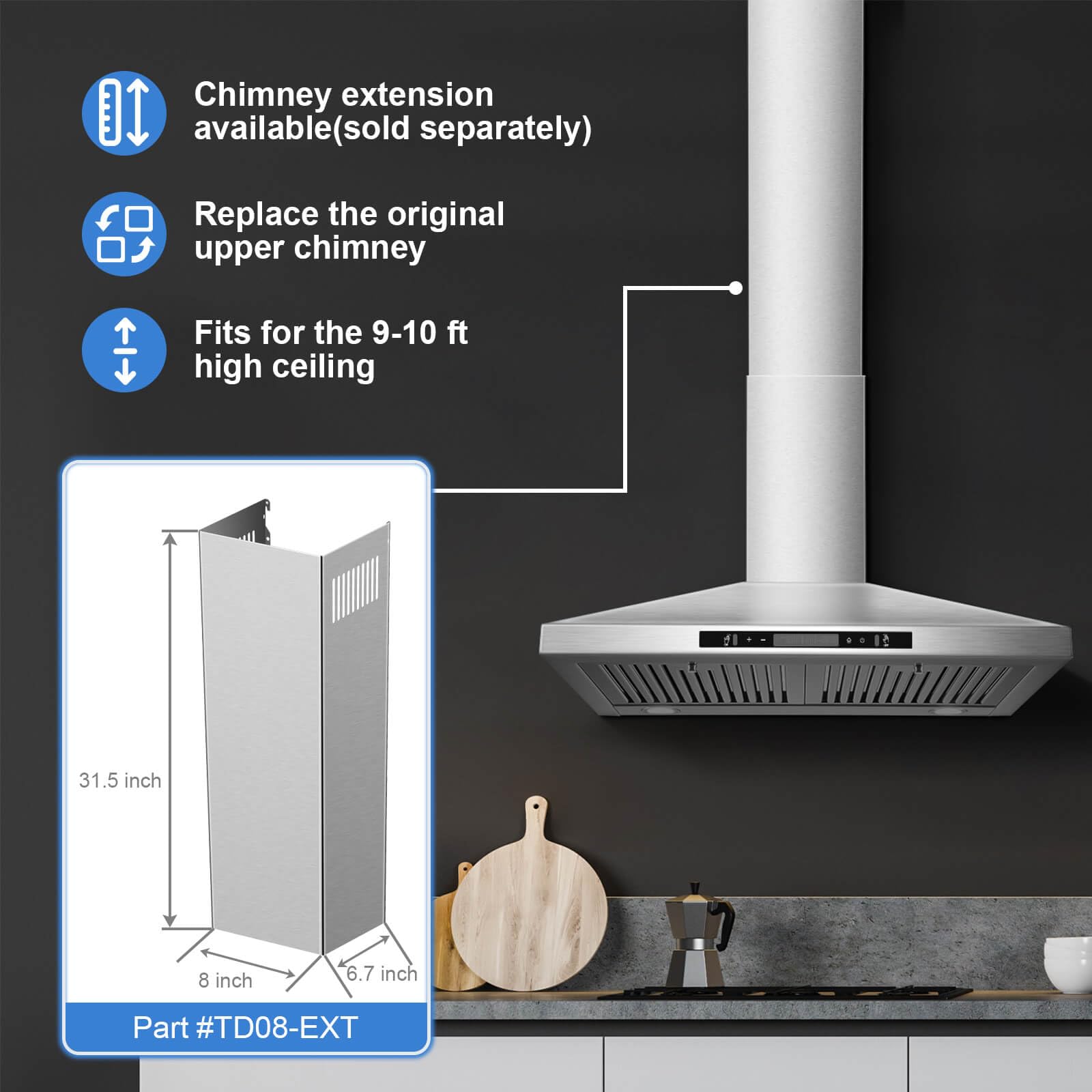 SNDOAS Wall Mount Range Hood 30 inch with Touch and Gesture Sensing Control,Chimney-Style Stainless Steel Range Hood,Vent Hood 30 inch Ducted/Ductless Convertible Kitchen Hood,Baffle Filters