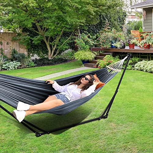 Anyoo 2 in 1 Hammock and Swinging Chair with Collapsible Steel Stand & Carrying Case,Portable & Adjustable,Easy Set Up for Outdoor,Indoor,Porch Swing,Patio,Garden,Camping Trip