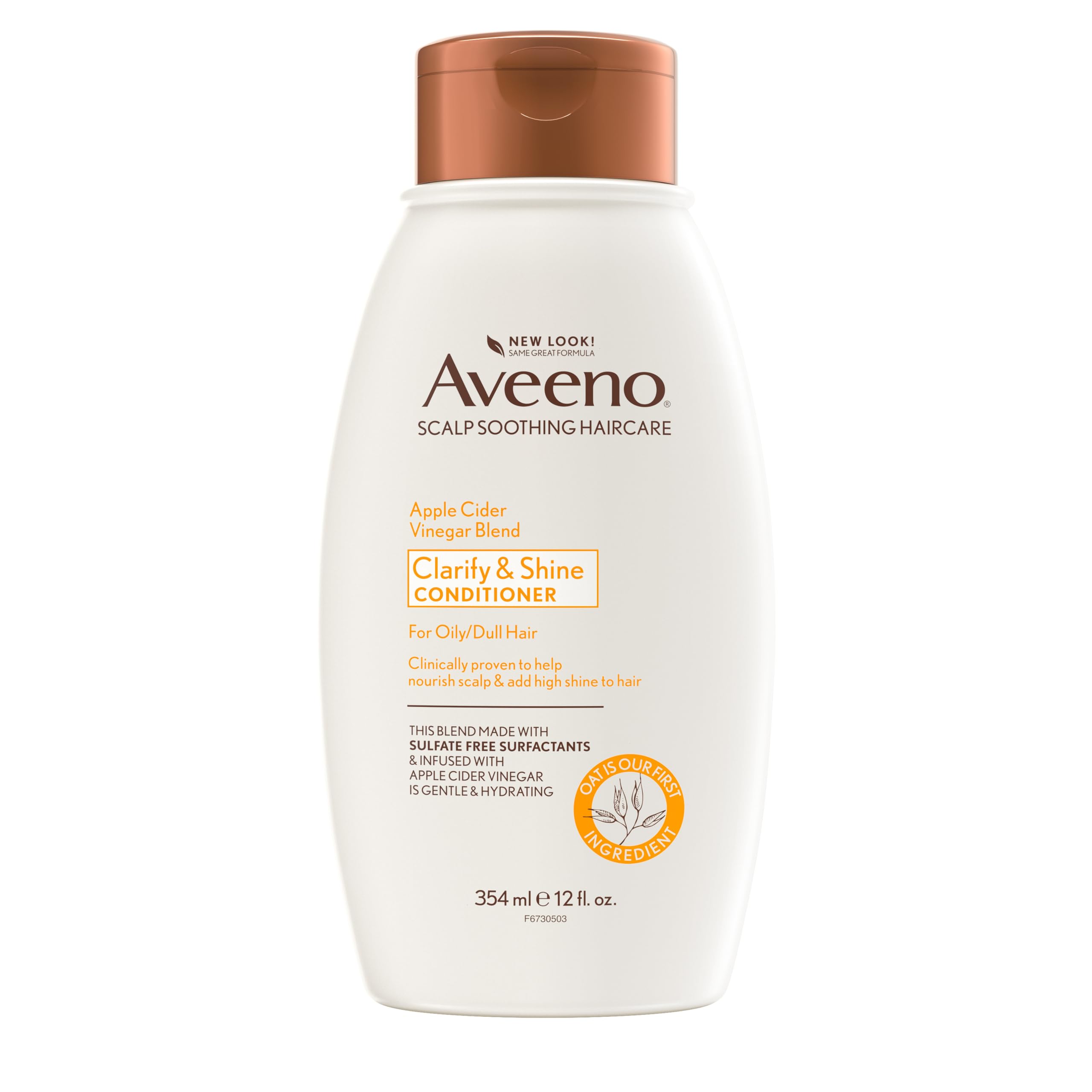 Aveeno Apple Cider Vinegar Sulfate-Free Conditioner for Balance & High Shine, Daily Moisturizing & Scalp Soothing Conditioner for Oily or Dull Hair, Paraben & Dye-Free, 12oz