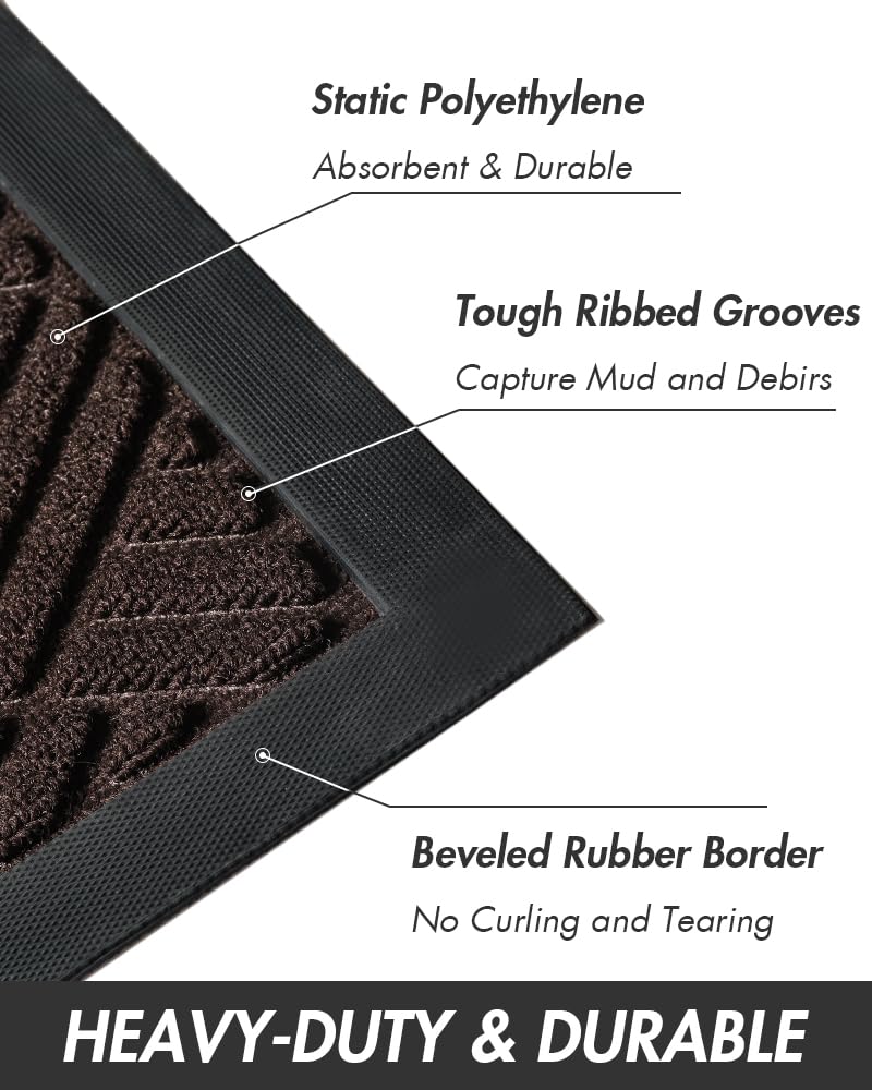 MontVoo-Front Door Mat Outdoor Indoor Entrance Doormat-Welcome Mat Outside Door Mats for Home Entrance Durable Absorbent Non Slip Dirt Trapper Heavy Duty-Brown 17"x30"