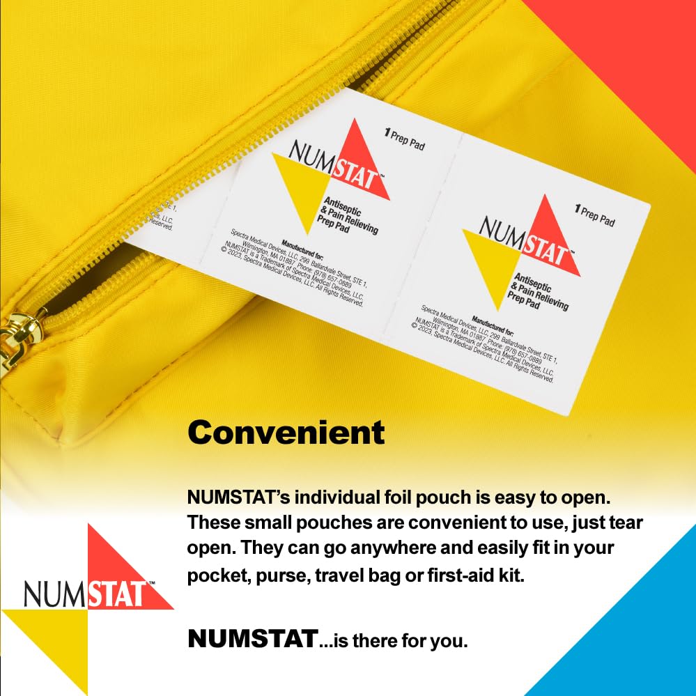 NUMSTAT Antiseptic Numbing Wipes for Needle Pain Relief, 2-In-1 Formula with Benzocaine, Isopropyl Alcohol and Menthol - 30 Prep Pads