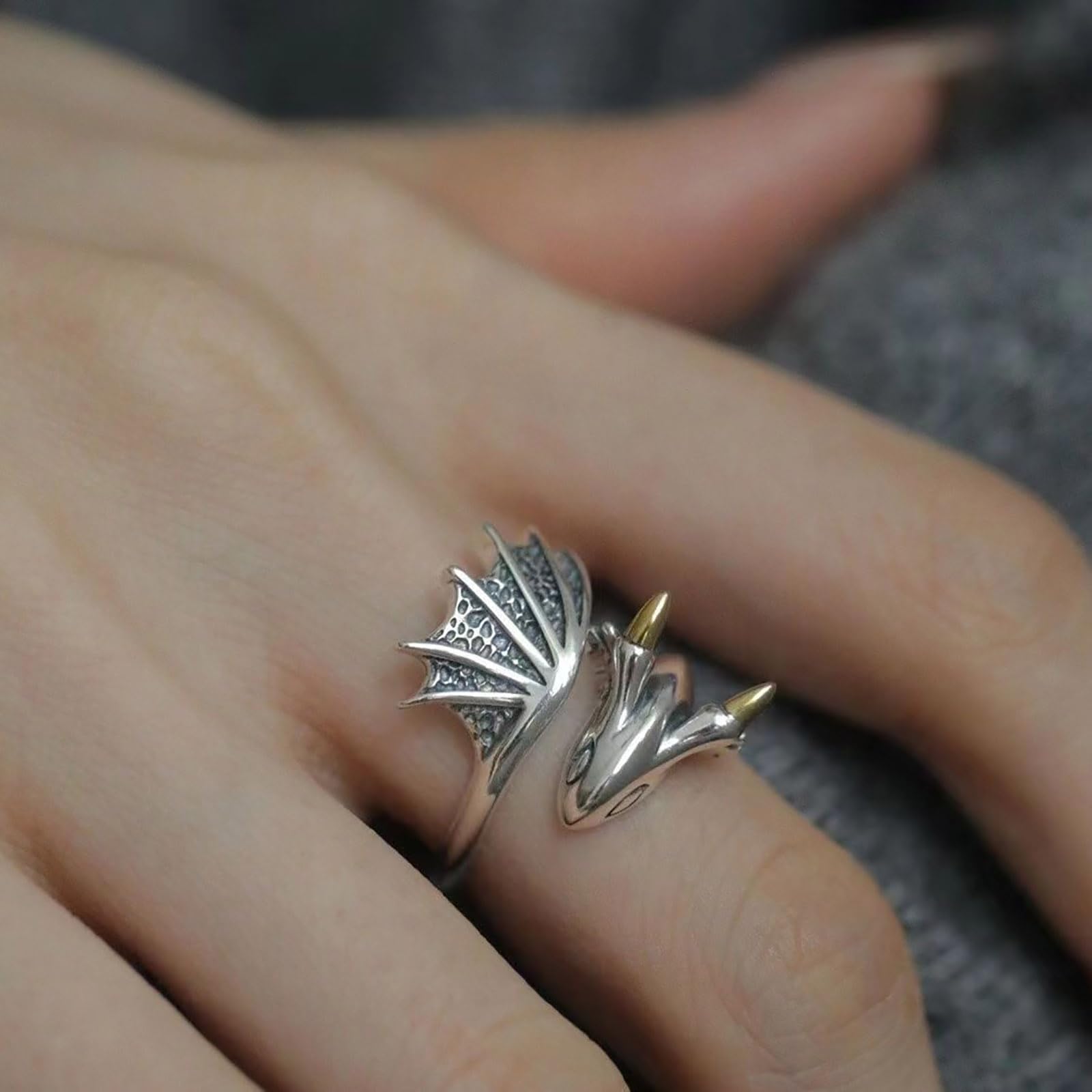 W WEILIRIAN Vintage Dragon Ring Silver Dragon Knuckle Ring Animal Open Finger Ring Retro Stacking Ring Handmade Adjustable Ring Jewelry for Women and Girls