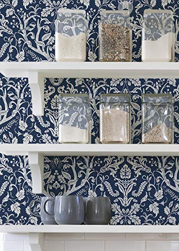 NuWallpaper NUS3680 Navy Escape to The Forest Peel & Stick Wallpaper, Blue