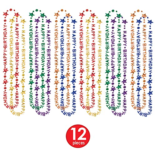 Beistle 12 Piece Colorful Plastic Happy Birthday Necklaces Party Favors, 36", Multicolored