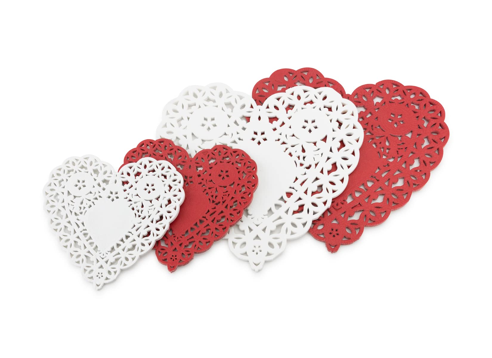 Hygloss Products Heart Doilies - Assorted Sizes White And Red Paper Doily, Made In USA, 96 Pack