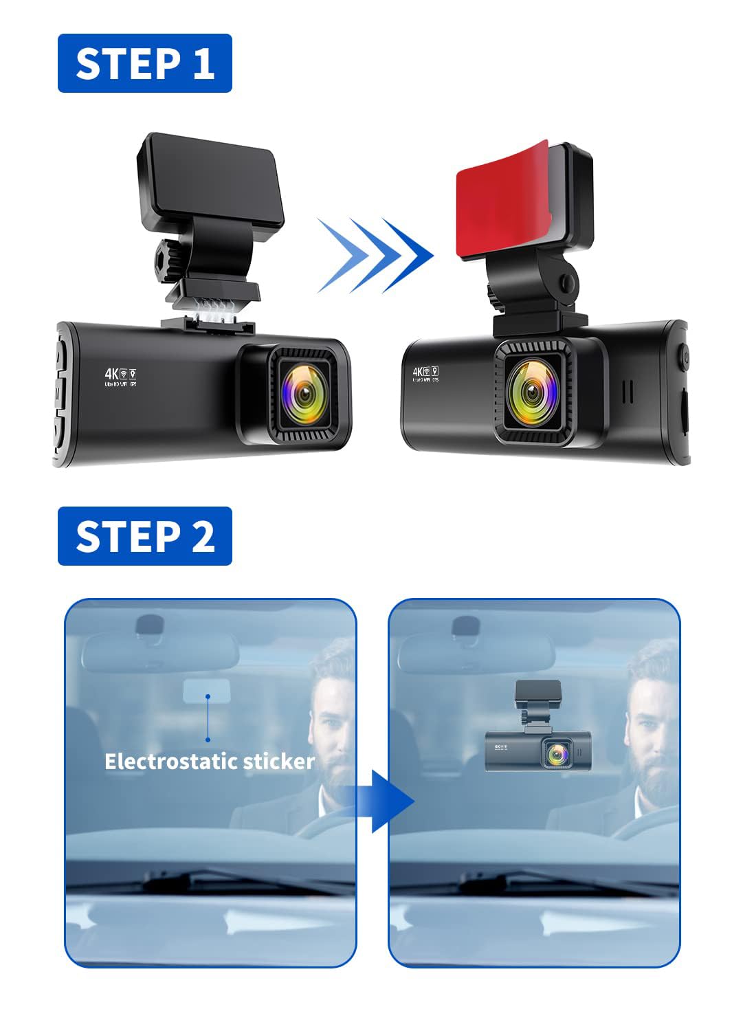 REDTIGER Adhesive Mount F7N Dash Cam with GPS Module