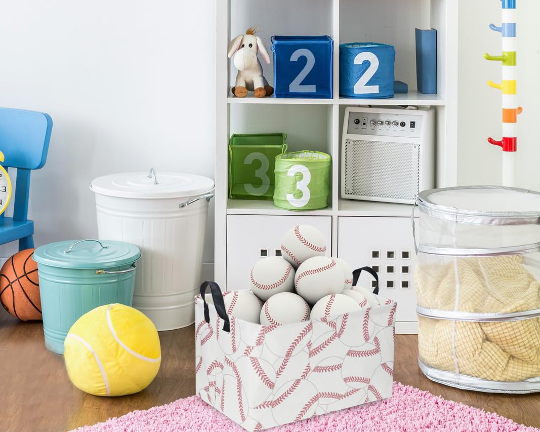 Sanjiaofen Rectangular Baseball Basket, Sport Basket for Kids,Kids Basket, Boys Storage bins with Handles.Clothers,Toys,Books,Kid's Gifts Storage. (Baseball)