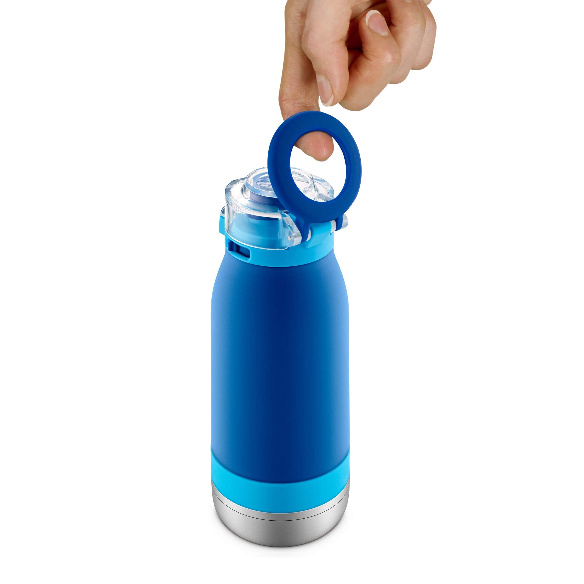 Ello Emma Vacuum Insulated Stainless Steel Water Bottle with Locking Leak Proof Lid and Soft Straw, 14oz, Touchdown Blue