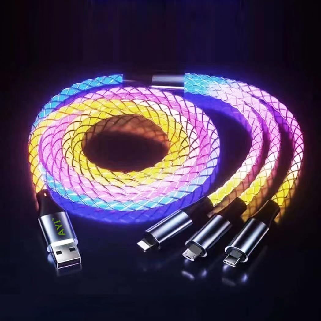 AYI RGB 3 in 1 Multi Connectors Charger Cable Micro USB/USB Type C PD Fast Charging Cord Visible LED Lighted Up RGB Current Changing Compatible with Almost All Kinds of Electric Products-RGB 39 inch