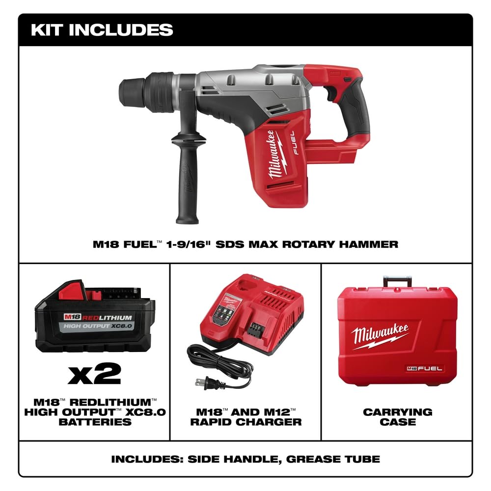 Milwaukee Tool 2717-22HD Rotary Cordless SDS Max Hammer Drill Kit 1-9/16 Inch 18.75 Inch M18 Fuel SDS Max