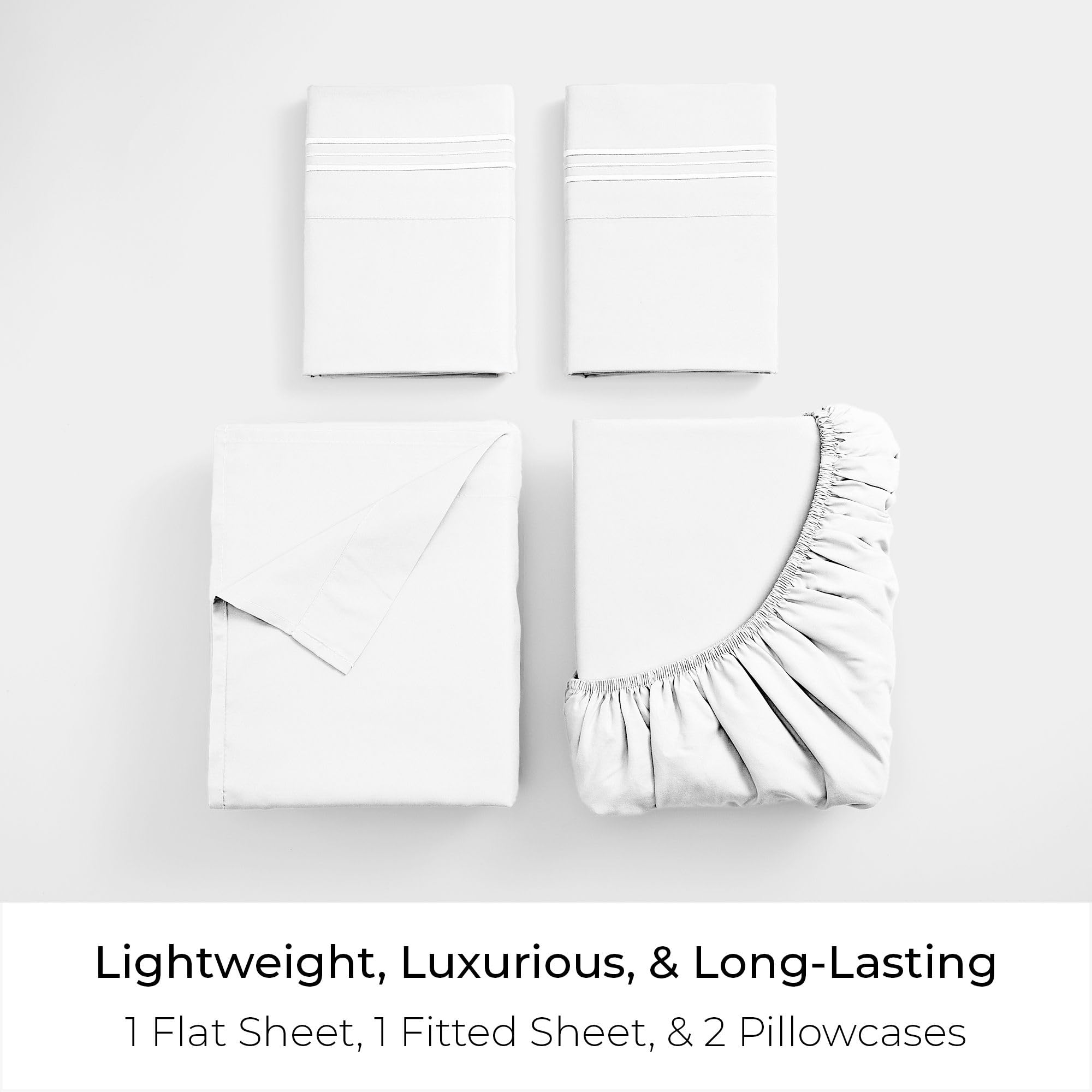 Mellanni Full Sheets Set - 4 PC Iconic Collection Bedding - Hotel Luxury, Extra Soft, Cooling Bed Sheets - Wrinkle, Fade, Stain Resistant (Full, White)