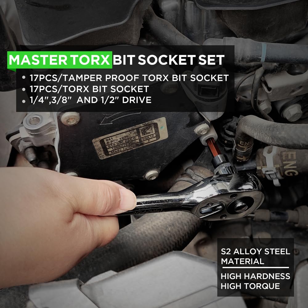 SWANLAKE 34PCS Master TORX Bit Socket Set, Premium S2 Alloy Steel, Solid Star & Tamper Proof T6 ~ T70