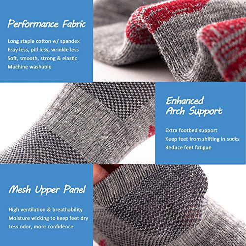 u&i Men's Performance Cushion Cotton Low Cut Ankle Athletic Socks with Tab, Grey (6-Pack)