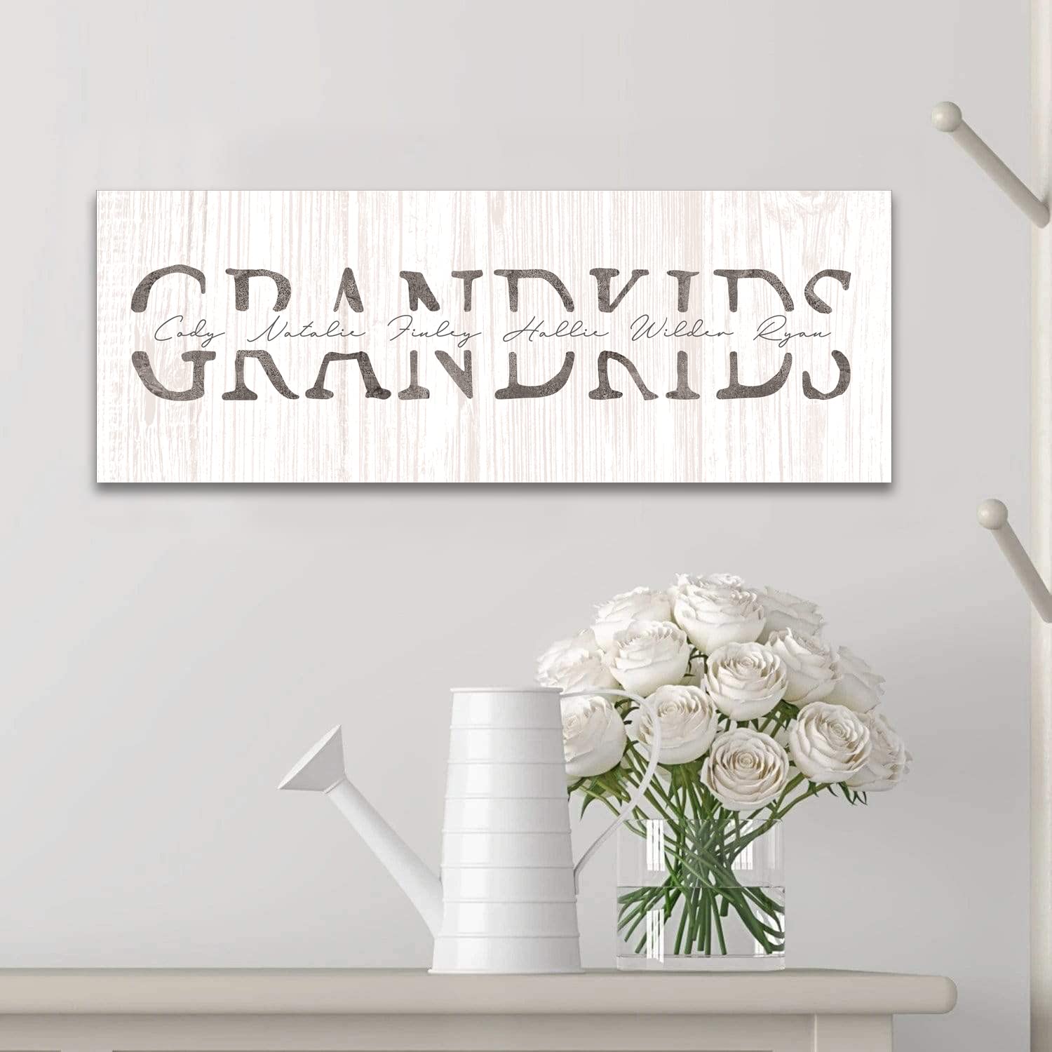 Grandkids - Personalized Art Gift for Grandparents (Whitewashed Wood, 6.5"x18" Block Mount)