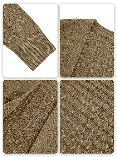 ZoeAce Womens Crochet Maxi Cardigan Sweaters Open Front Knit Long Sleeve Lightweight Duster Cardigan Casual Winter Outfits Yellow