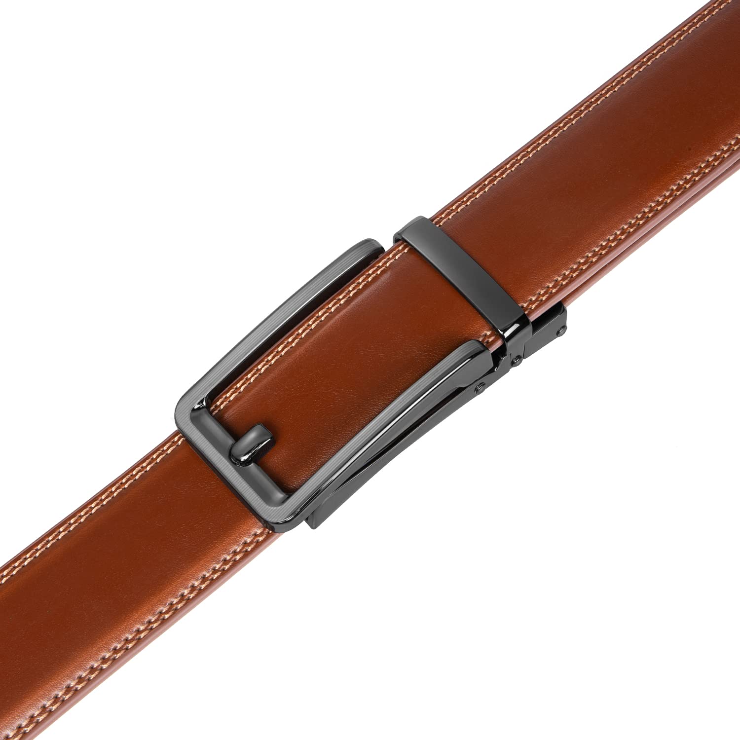 Founders & C Men's Leather Ratchet Comfort Click Belt Dress with Slide Buckle -Adjustable Trim to Fit (28"-42" Waist Adjustable, Burnt Umbe/Cognac)