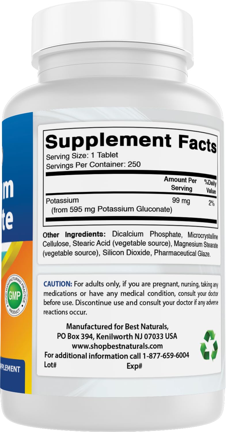 Best Naturals Potassium Gluconate 595 mg 250 Tablets (250 Count (Pack of 3))