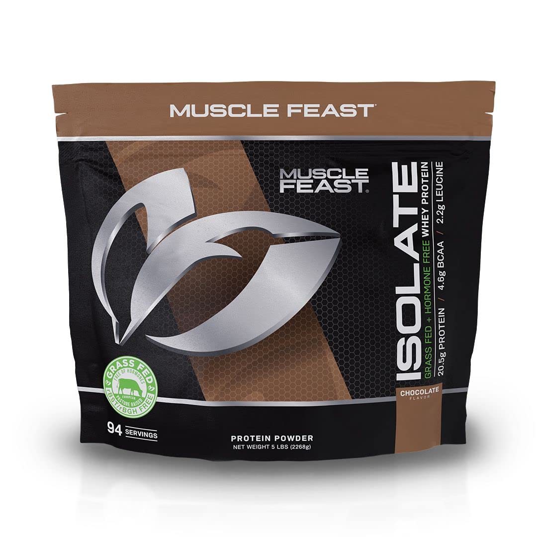 Muscle Feast Grass-Fed Whey Protein Isolate, All Natural Hormone Free Pasture Raised, Chocolate, 5lb (94 Servings)