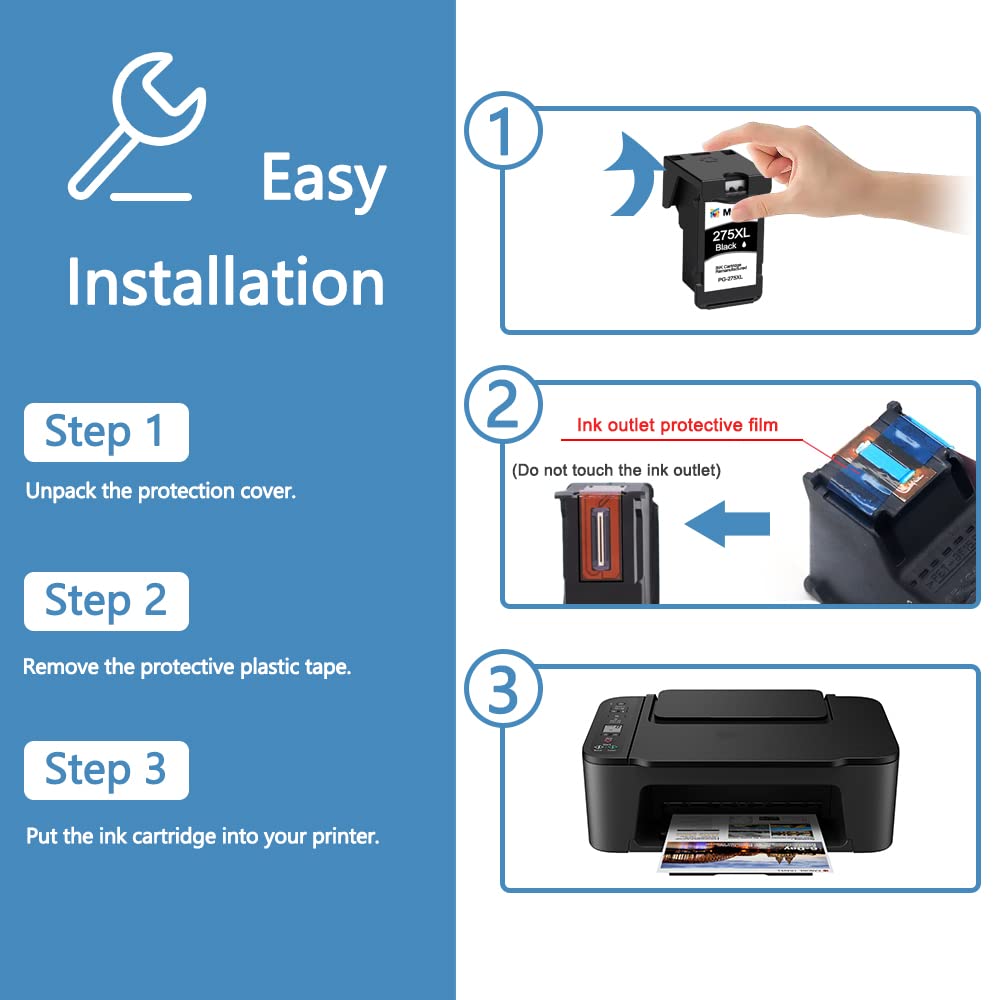 MxVol 275XL 276XL Remanufactured Ink Cartridge Replacement for Canon 275 and 276 XL PG-275XL CL-276XL Ink for Canon PIXMA TS3520 TS3522 TS3500 TR4720 TR4722 TR4700 Printers (1 Black, 1 Color Combo)