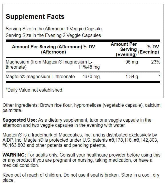 Swanson Magnesium L-Threonate - Mineral Supplement Promoting Nervous System Health - May Support Cognitive Health, Learning & Memory - (90 Veggie Capsules) (2 Pack)