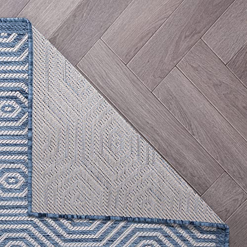 Rugshop Palmaria Modern Geometric Textured Flat Weave Easy Cleaning Outdoor Rugs for Deck,Patio,Backyard Indoor/Outdoor Area Rug 2' x 3' Blue