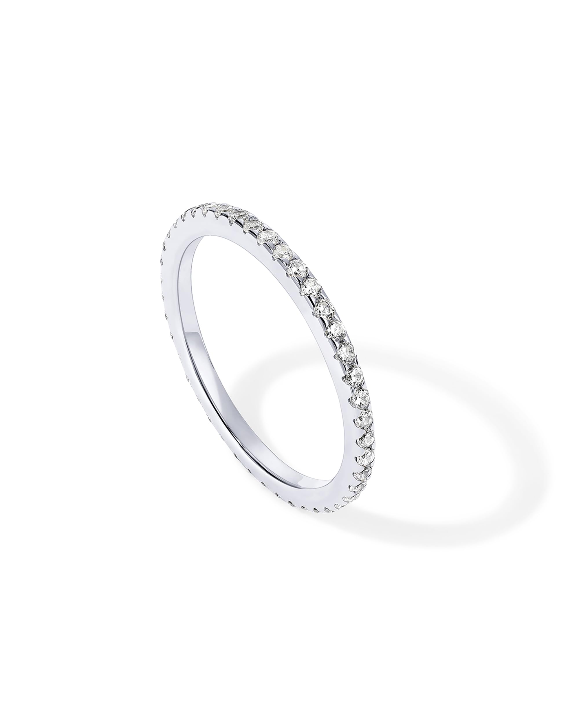 PAVOI Rhodium Plated 925 Sterling Silver Stackable CZ Ring for Women | Thin Band for Stacking | Simulated Diamond Eternity Wedding Band | Size 5