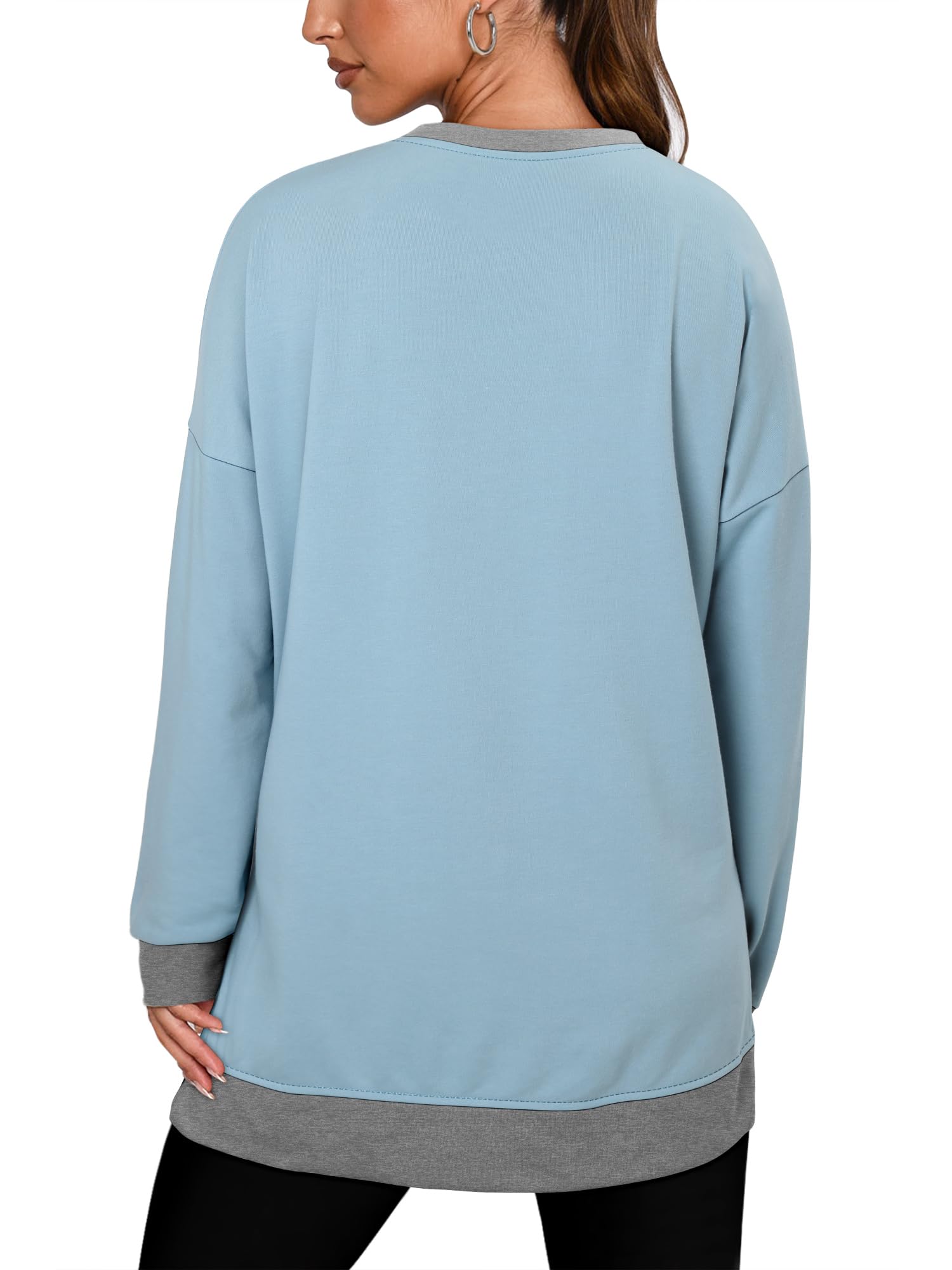 BETTE BOUTIK Cozy Long Sleeve Sweatshirt Women Side Slit Shirts spring winter pocket Tops for Women long Sweatshirt MoonBlue Large
