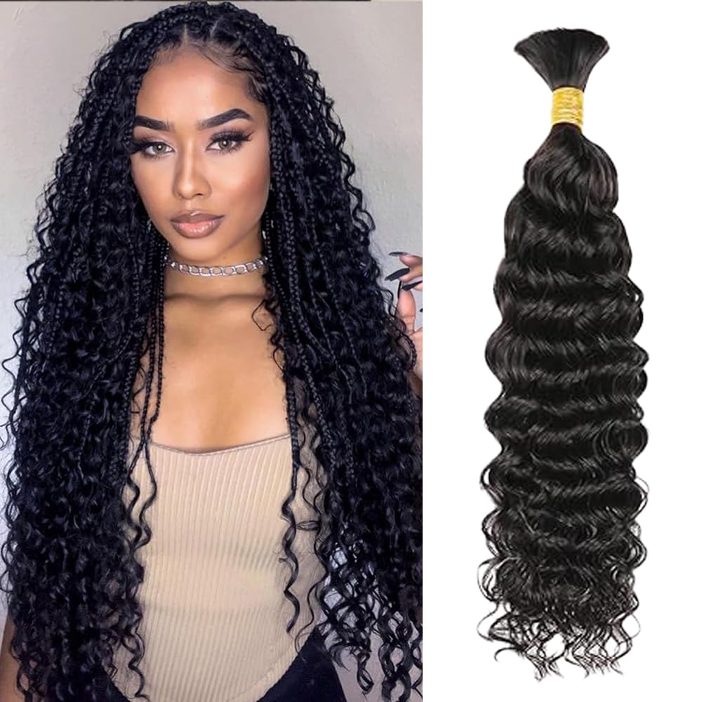 Human Braiding Hair 50g 22 Inch Deep Wave Bulk Human Hair for Braiding No Weft Bundle 12A Brazilian Virgin Curly Human Hair Extensions for Boho Braids Wet and Wavy Human Hair Braiding Hair