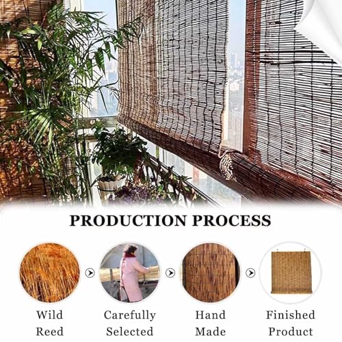 Patio Shades Roll Up Outdoor, Bamboo Blinds for Outdoor Patio, Thernal Insulated Shading Reed Blinds, Blackout Bamboo Shade, Privacy Screen, 24″ 30″ 34″ 36″ 39″ 43″ 48″ 51″ 55″ 70″ Width