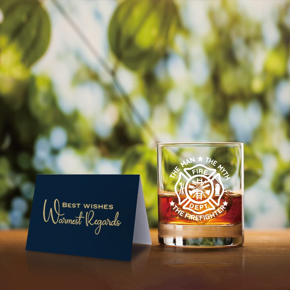 TOUNER The Man The Myth Whiskey Glasses, Firefighter Whiskey Glass, Fireman Whiskey Glass Gift, Firefighter Present For Retirement, Graduation, Birthday