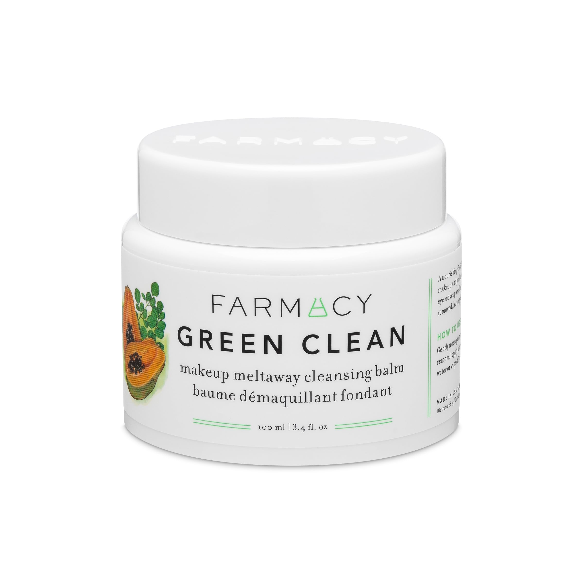 Farmacy Makeup Remover Cleansing Balm - Green Clean Waterproof Makeup Remover + Oil Based Cleanser - Gentle Exfoliating Double Cleanser - Melts From Balm to Milky Lather (100ml)