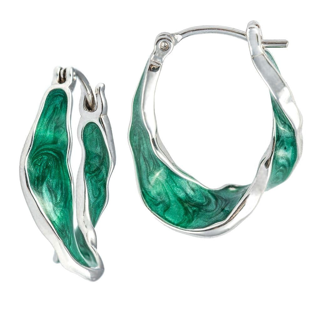 925 Sterling Silver Hoop Earrings - Perfect Gift for Women and Teen Girls, Handmade 925 Sterling Silver With Green Zircon by Dominerva