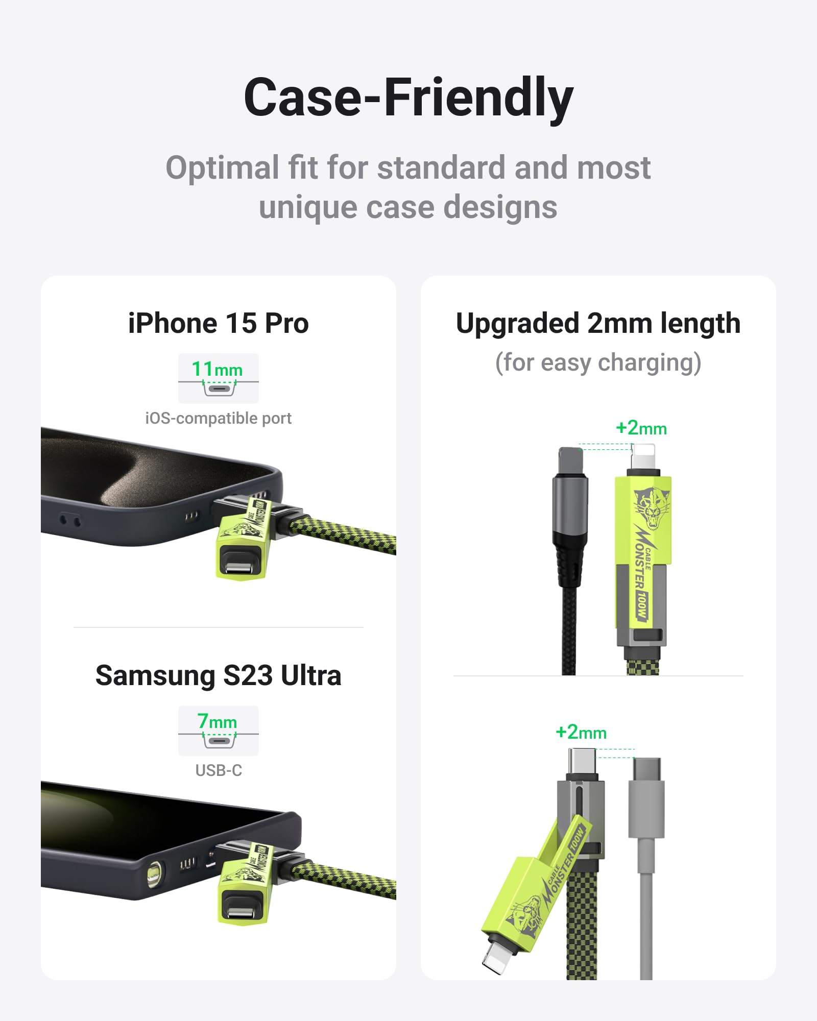 XCOOL USB C Cable, 4-in-1 USB-C Cable (3ft), 100W C to C Cable Fast Charging with Hook-and-Loop Fastener and Cable Management, Universal Charging Cable for MacBook, iPad, iPhone, Samsung, Green