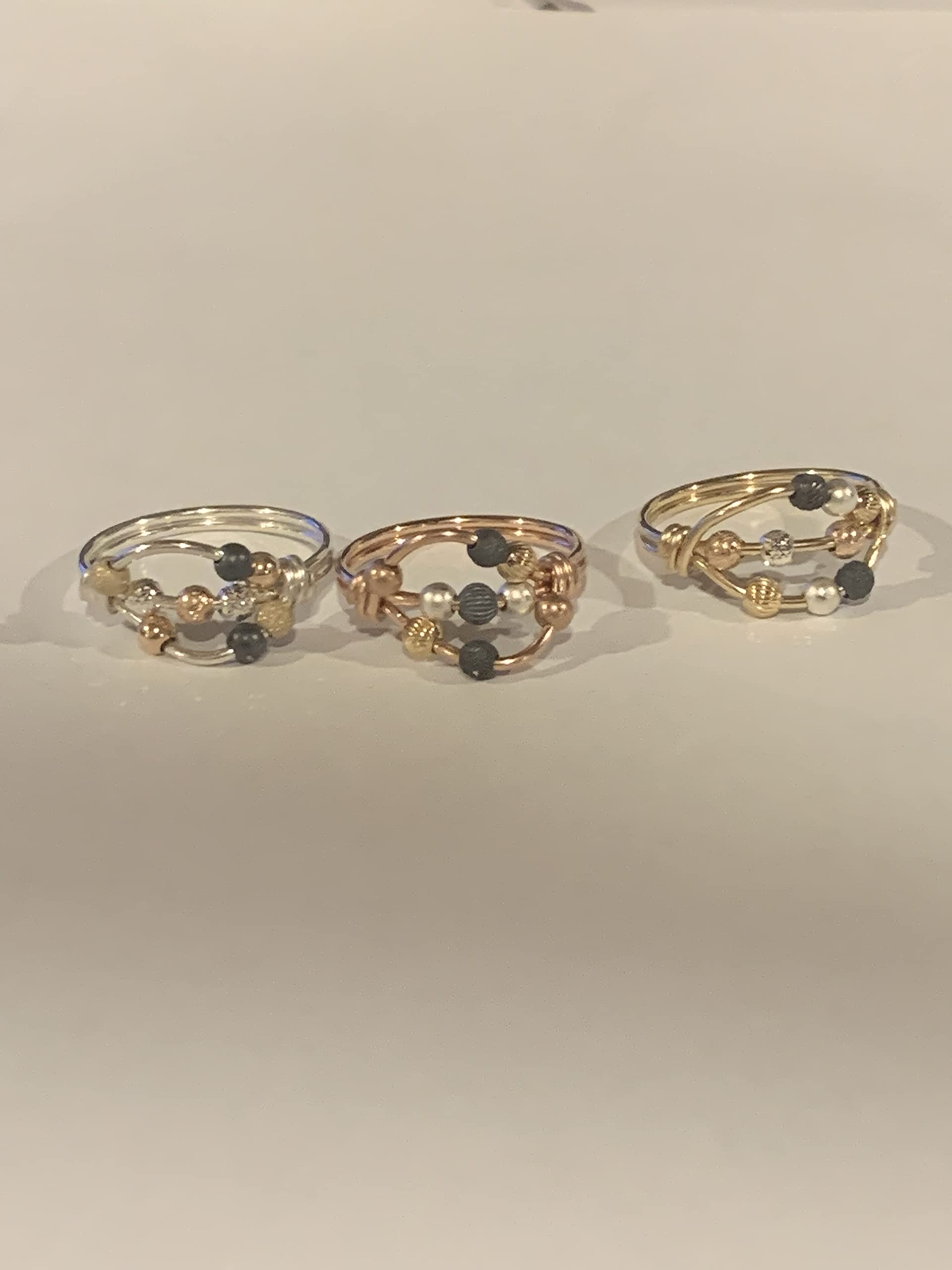 Worry ring, anxiety ring, spinner ring, bead ring, argentium silver, 14kt yellow or rose gold fill