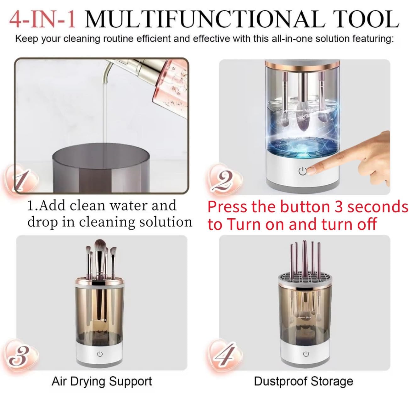 Portable Makeup Brush Cleaner,Electric Makeup Brush Cleaner Machine,Automatic Makeup Brush Cleaner,Spinning Makeup Brush Cleaner for All Type Makeup Brushes