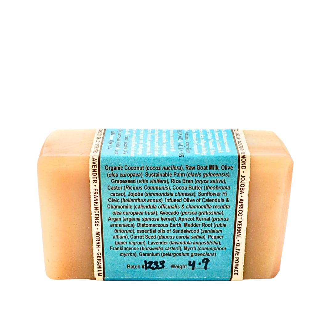 Handmade Goat Milk Soap- BOGUE No.33 WELLNESS Anti-Aging Blend Revitalizing Rosehip Oil & Essential Oils of Carrot Seed, Sandalwood, Pepper, Frankincense & Myrrh hydrate & smooth skin