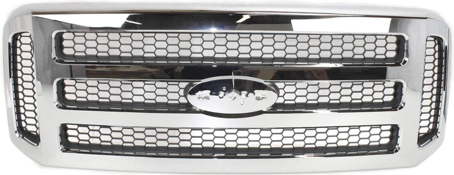 Evan Fischer Grille Assembly Compatible with 2005-2007 Ford F-250 F-350 F-450 F-550 Super Duty, Chrome Shell, Painted Gray Insert