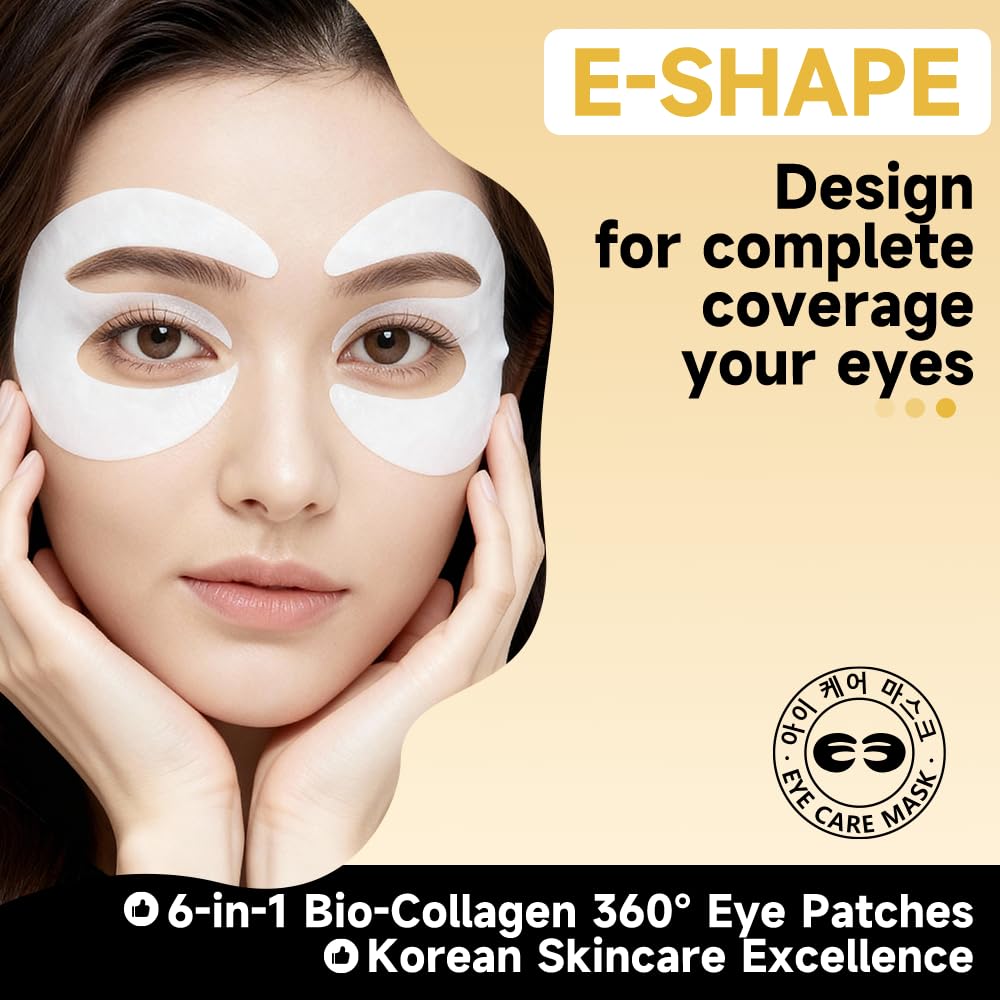 4 Pairs 5% PDRN Under Eye Patches, 6-in-1 Bio-Collagen 360° Eye Patches for puffy eyes, dark circles & Wrinkle | 2% Caffeine, Kojic acid, Retinol, Hyaluronic, Niacinamide | Korean Popular Eye Mask