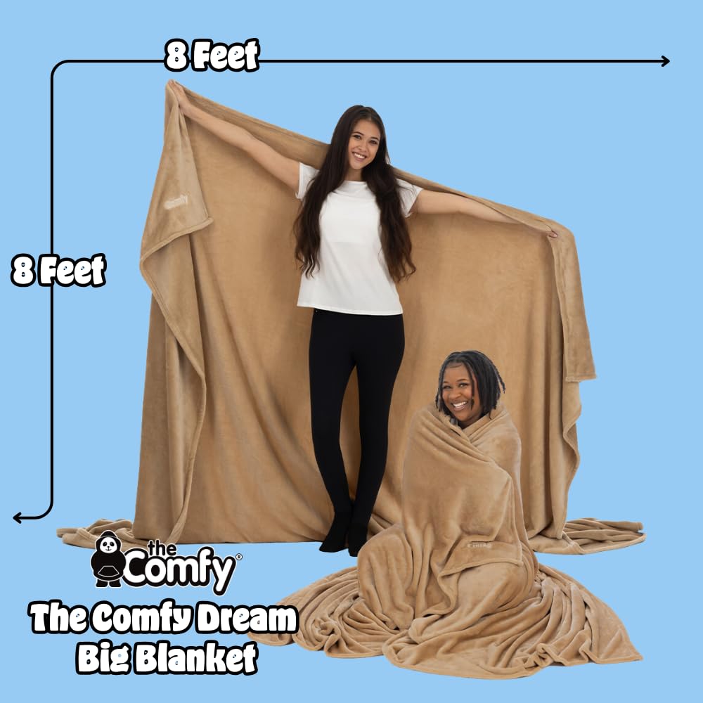 THE COMFY Dream Big Blanket | Microfiber Fleece Giant Throw Blanket from Shark Tank, Oversized Blanket 8' by 8' Extra Large Family Fleece Blanket Throw